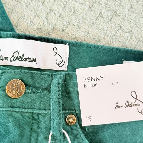SAM EDELMAN NWT Forest Green High Rise Penny Bootcut Corduroy PAnts 25 - Picture 3 of 8